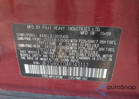 2010 Subaru Forester 2.5X Premium z USA, uszkodzony, nr VIN JF2SH6CC0AH743112